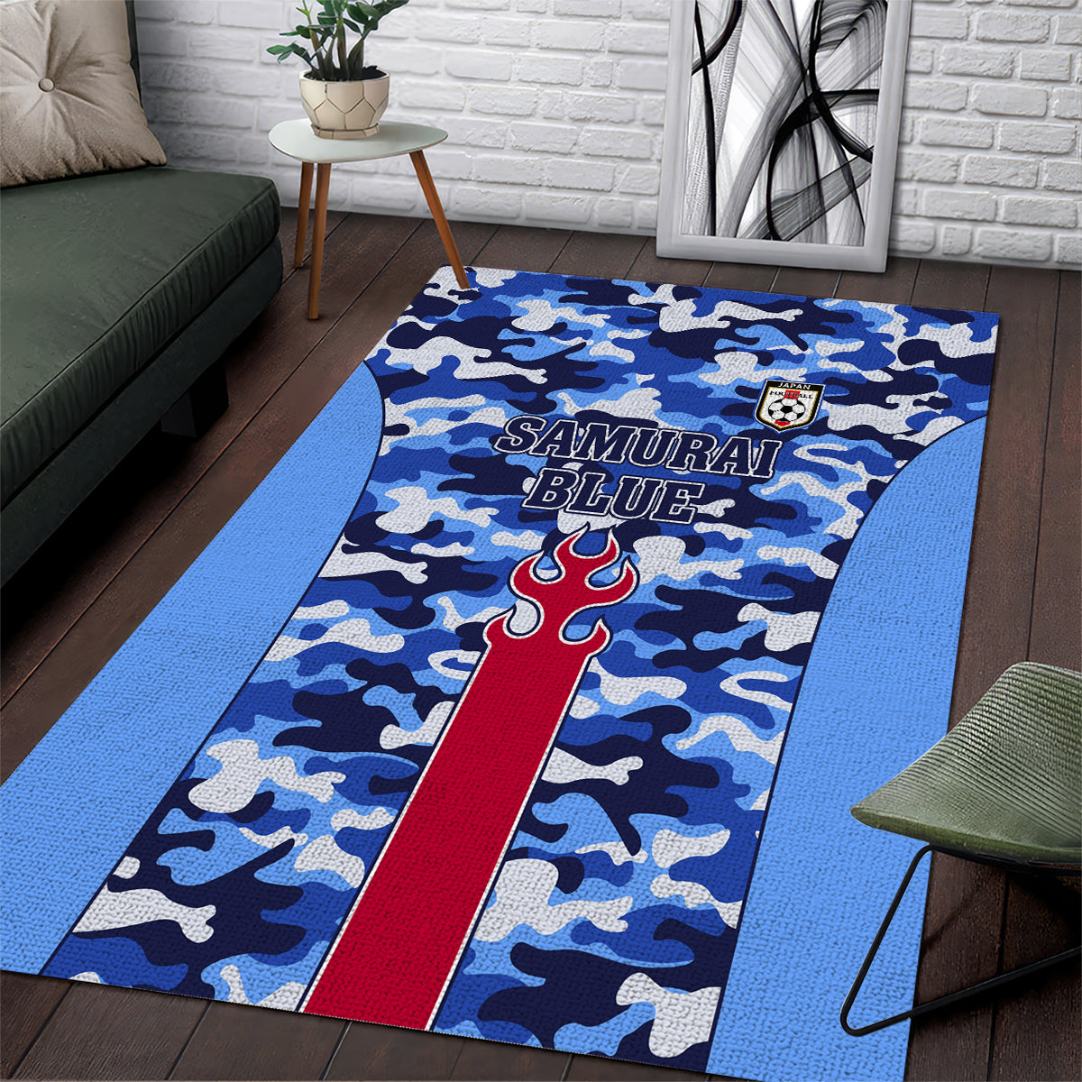 Japan Football Area Rug Come On Samurai Blue - Wonder Print Shop