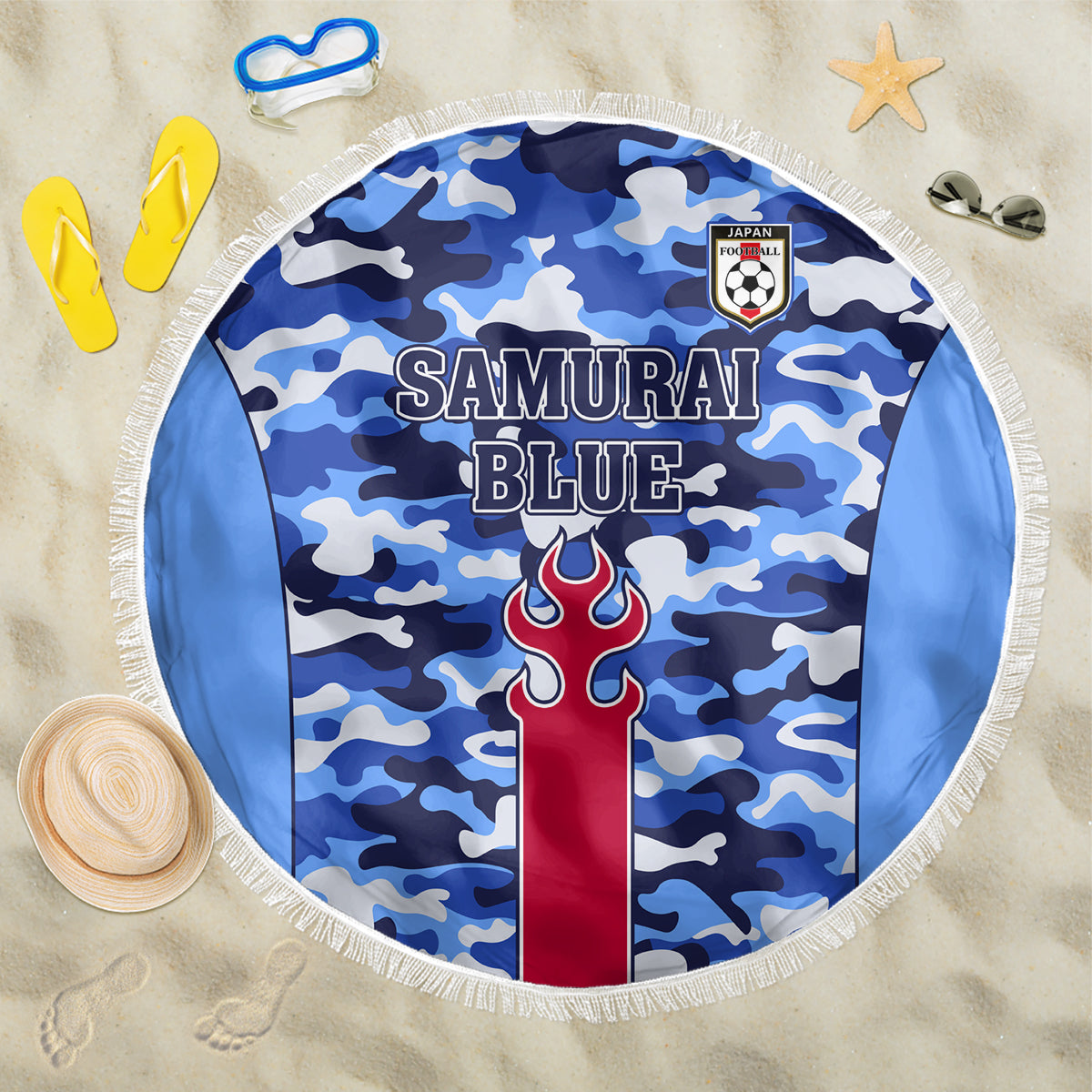 Japan Football Beach Blanket Come On Samurai Blue - Wonder Print Shop