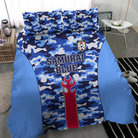 Blue camouflage duvet with 'SAMURAI BLUE' print, Japanese-style crest and flame stripe