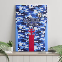 Framed blue camouflage canvas wall art featuring Samurai Blue text and flame crest