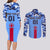 Japan Football Couples Matching Long Sleeve Bodycon Dress and Long Sleeve Button Shirt Come On Samurai Blue - Wonder Print Shop