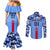 Japan Football Couples Matching Mermaid Dress and Long Sleeve Button Shirt Come On Samurai Blue