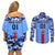 Japan Football Couples Matching Off Shoulder Short Dress and Long Sleeve Button Shirt Come On Samurai Blue - Wonder Print Shop