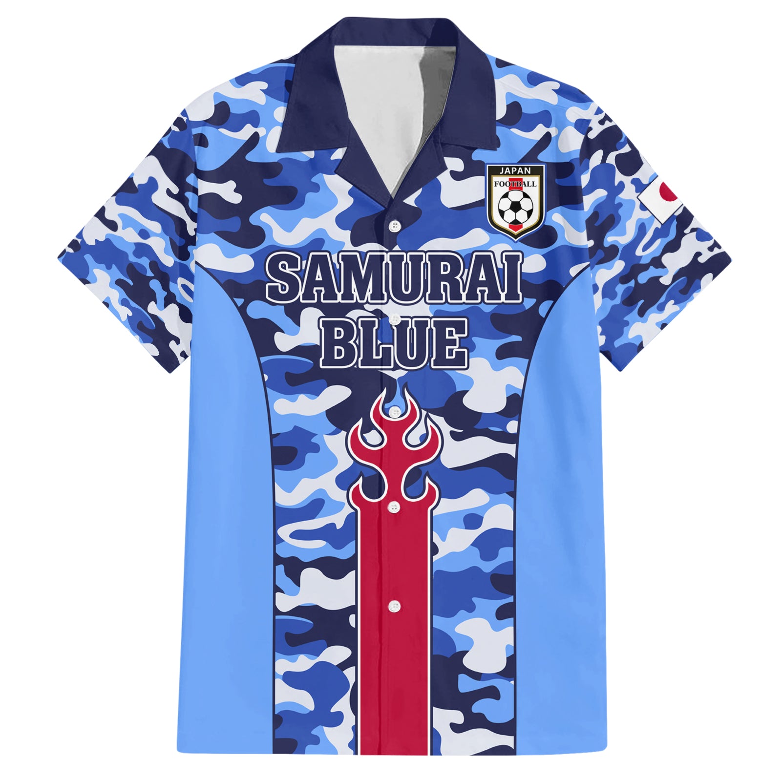 Japan Football Hawaiian Shirt Come On Samurai Blue - Wonder Print Shop