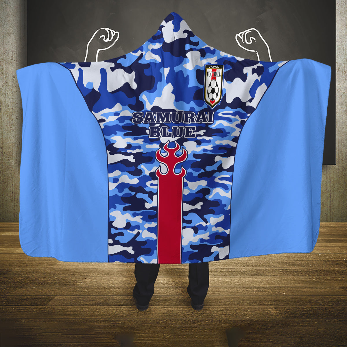 Japan Football Hooded Blanket Come On Samurai Blue