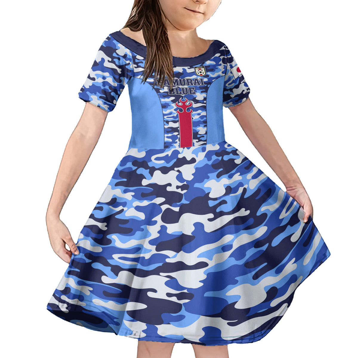 Japan Football Kid Short Sleeve Dress Come On Samurai Blue - Wonder Print Shop