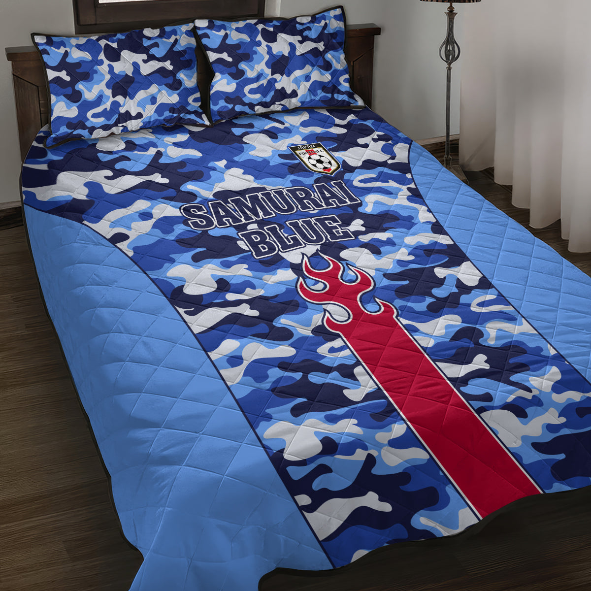 Japan Football Quilt Bed Set Come On Samurai Blue - Wonder Print Shop