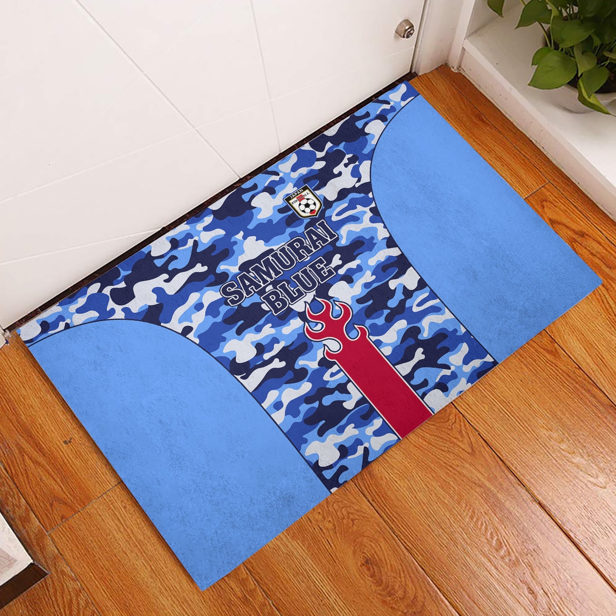 Japan Football Rubber Doormat Come On Samurai Blue - Wonder Print Shop