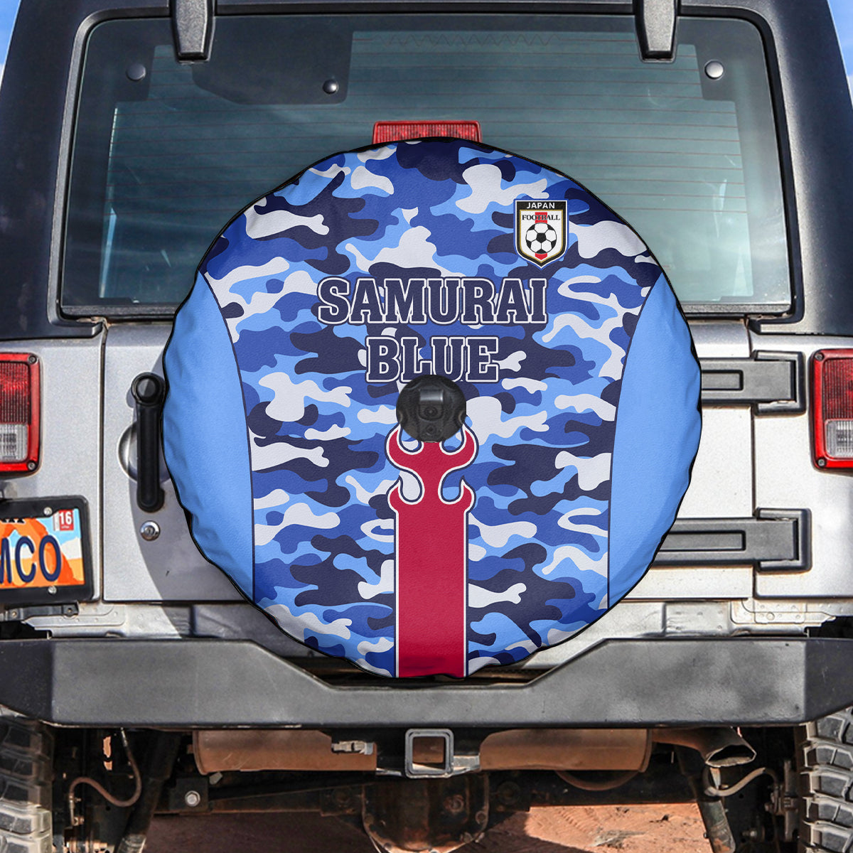 Japan Football Spare Tire Cover Come On Samurai Blue - Wonder Print Shop