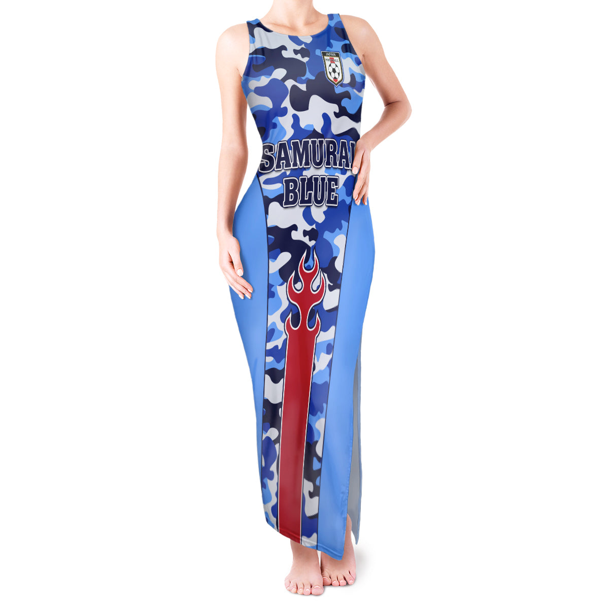 Japan Football Tank Maxi Dress Come On Samurai Blue - Wonder Print Shop