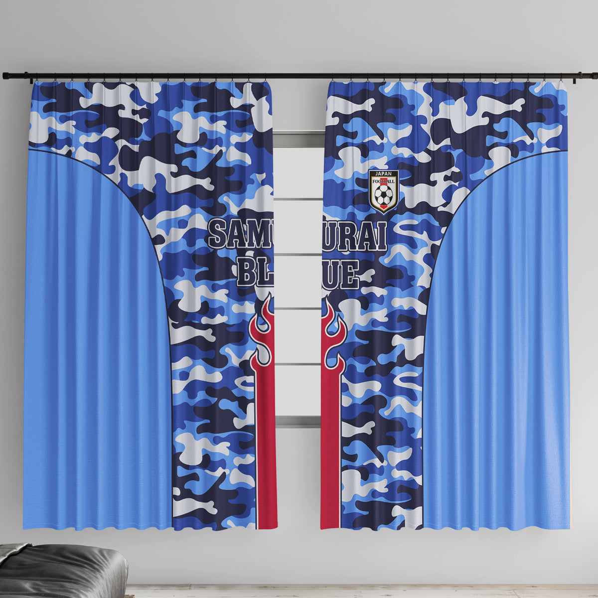 Japan Football Window Curtain Come On Samurai Blue - Wonder Print Shop