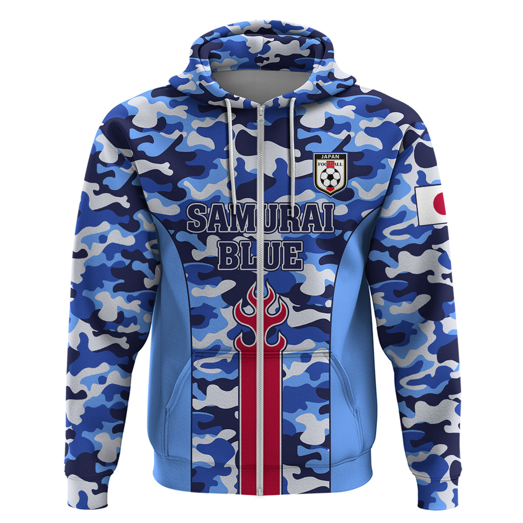 Japan Football Zip Hoodie Come On Samurai Blue - Wonder Print Shop