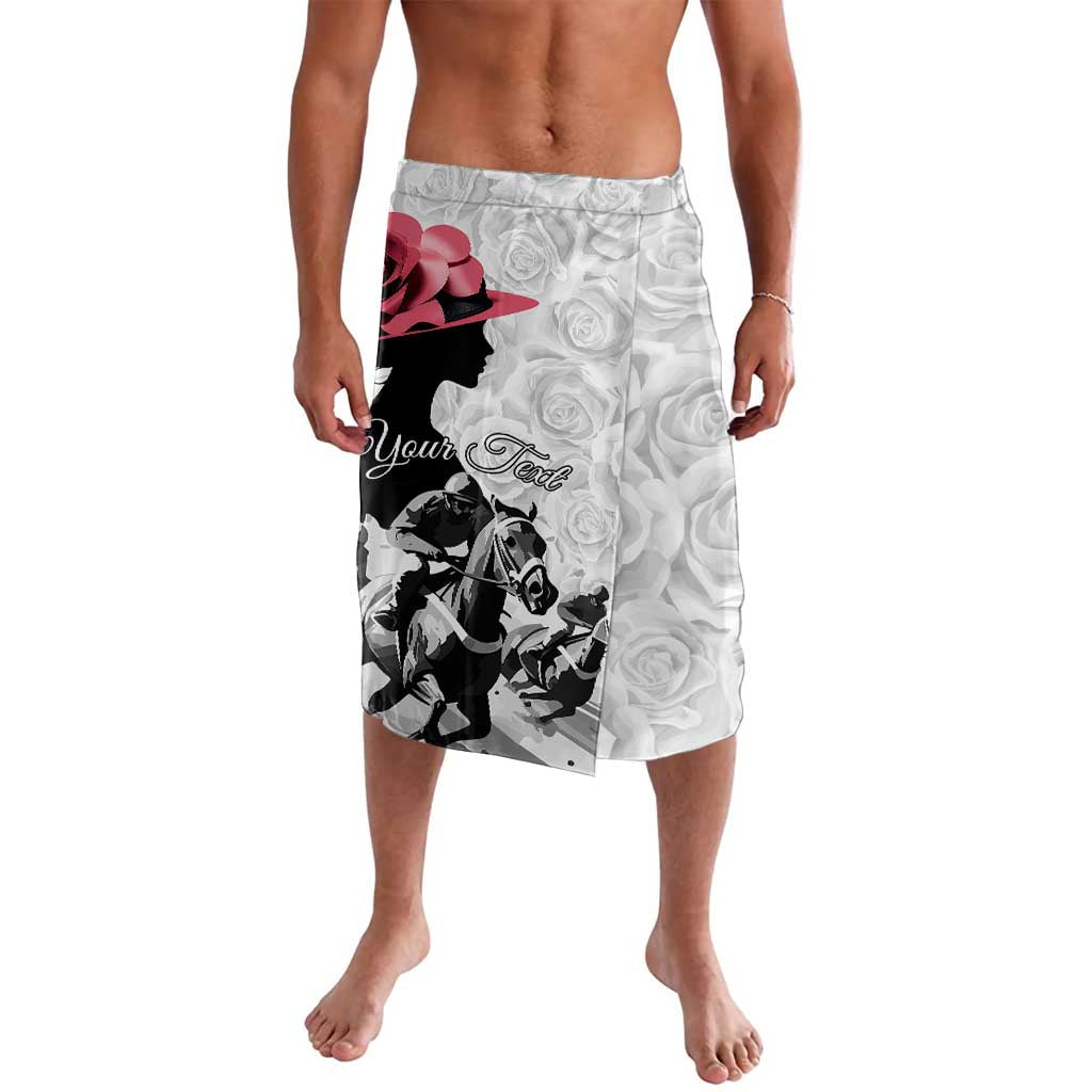 White and gray printed wrap skirt with rose and horse graphic, front view