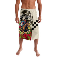 Off-white printed lavalava skirt/shorts with horse and rose artwork plus checkered panel
