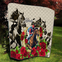 White quilt featuring Kentucky Derby horse, red roses, and quilted diamond stitching