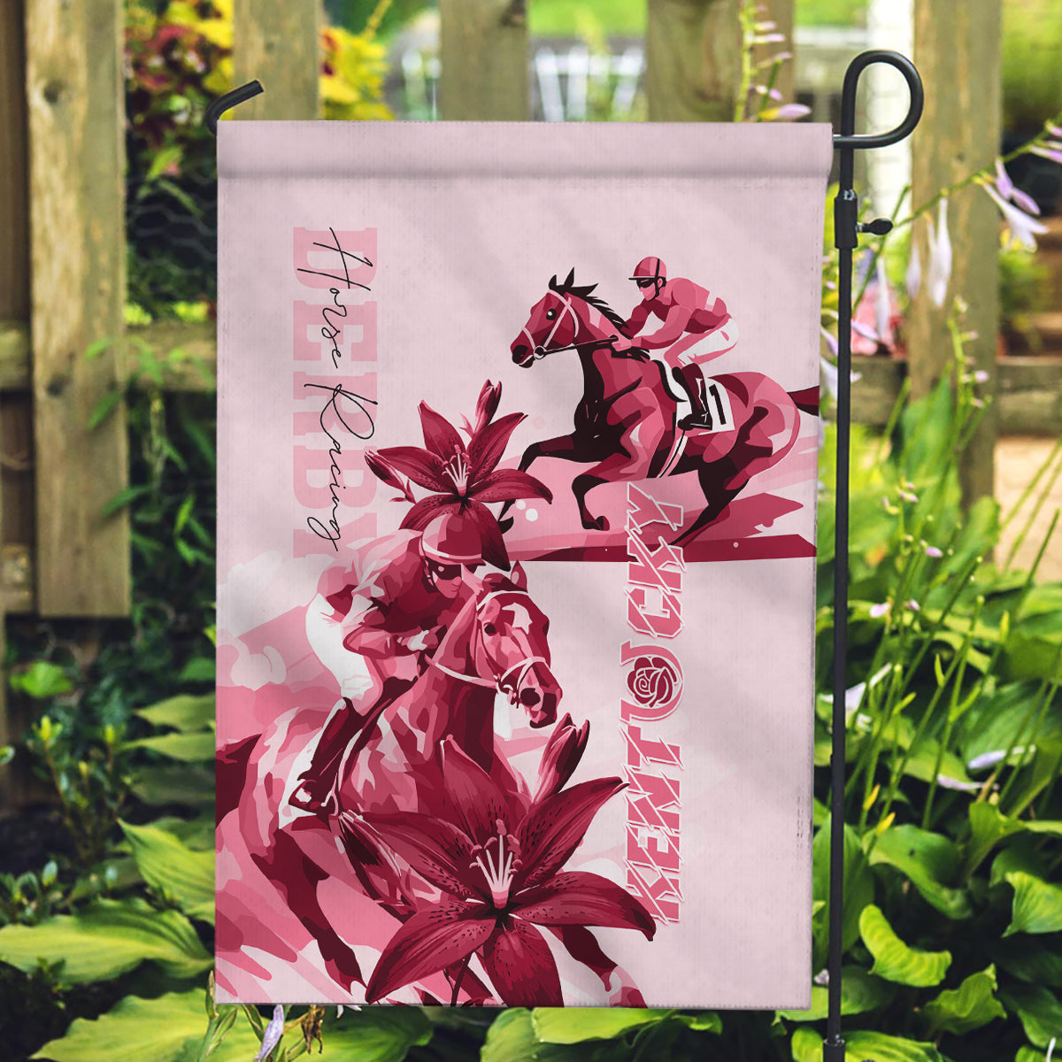 Kentucky Garden Flag Horse Racing Lily Stargazer Pink Version - Wonder Print Shop