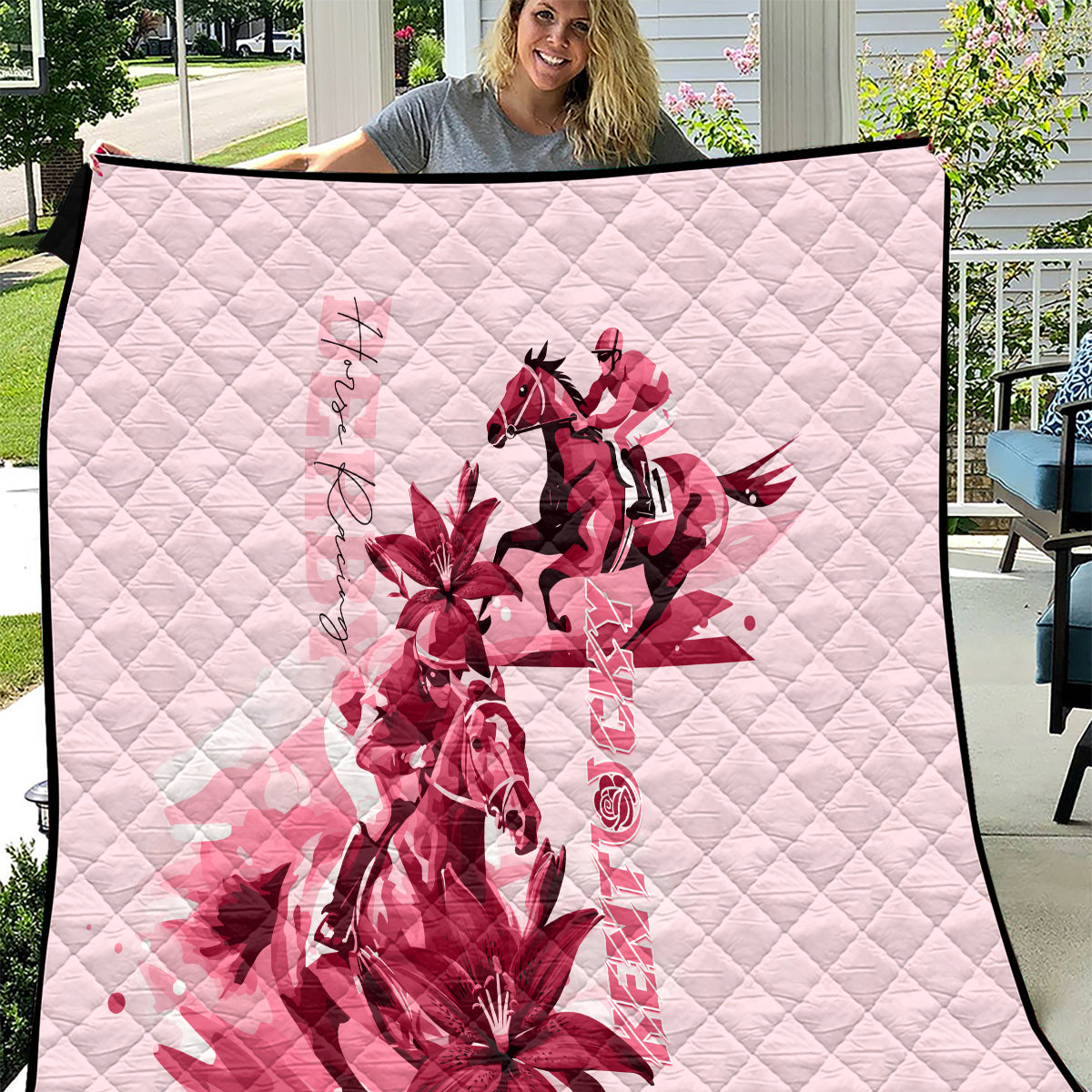 Kentucky Derby Quilt Horse Racing Lily Stargazer Pink Version