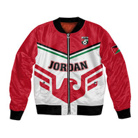 Jordan football bomber jacket, red and white with black ribbed hem and zip front