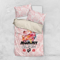 Pink Mother Day bedding set, rose design with 'MOMMY Est. 2024' and one pillowcase set
