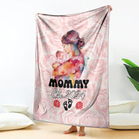 Pink printed mother’s day blanket featuring holding-mother-and-baby illustration