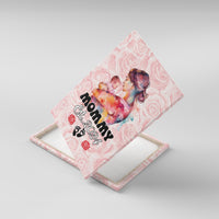 Pink canvas wall art angled view, mom and baby illustration with MOMMY Est. 2024