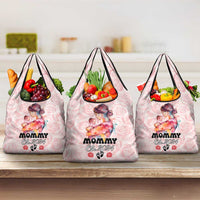 Three pink Mother's Day grocery tote bags with Mommy Est. 2024 design