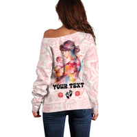 Pink off-shoulder sweatshirt sweater with back Your Text and paw print