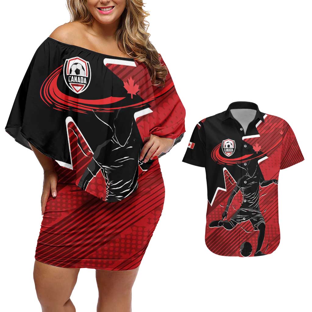 Custom Canada Soccer Couples Matching Off Shoulder Short Dress and Hawaiian Shirt Maple Leaf Together We Rise