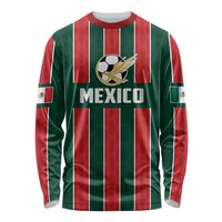 Green football jersey with red vertical stripes, Mexico text, and soccer crest