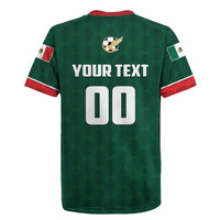 Custom Mexico football rugby jersey back, green with red stripes, YOUR TEXT and 00