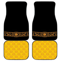 Car floor mats set of four: black and yellow mats with gold ornate border