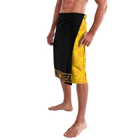 Two-tone black and yellow knee-length sarong, side panel view