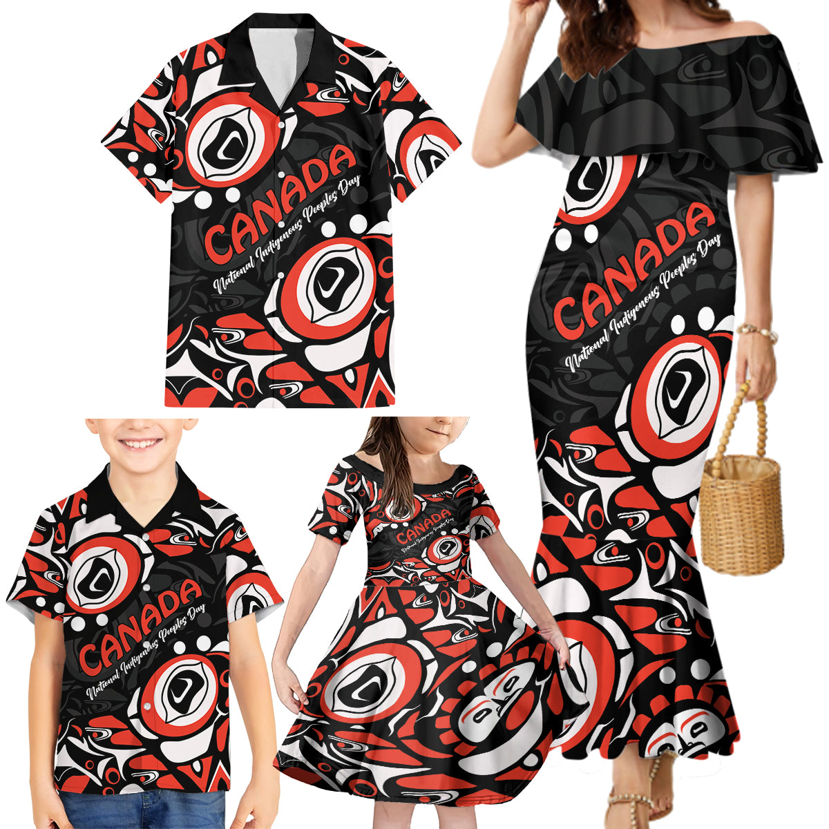 Canada National Indigenous Peoples Day 2024 Family Matching Mermaid Dress and Hawaiian Shirt Haida Pattern - Wonder Print Shop