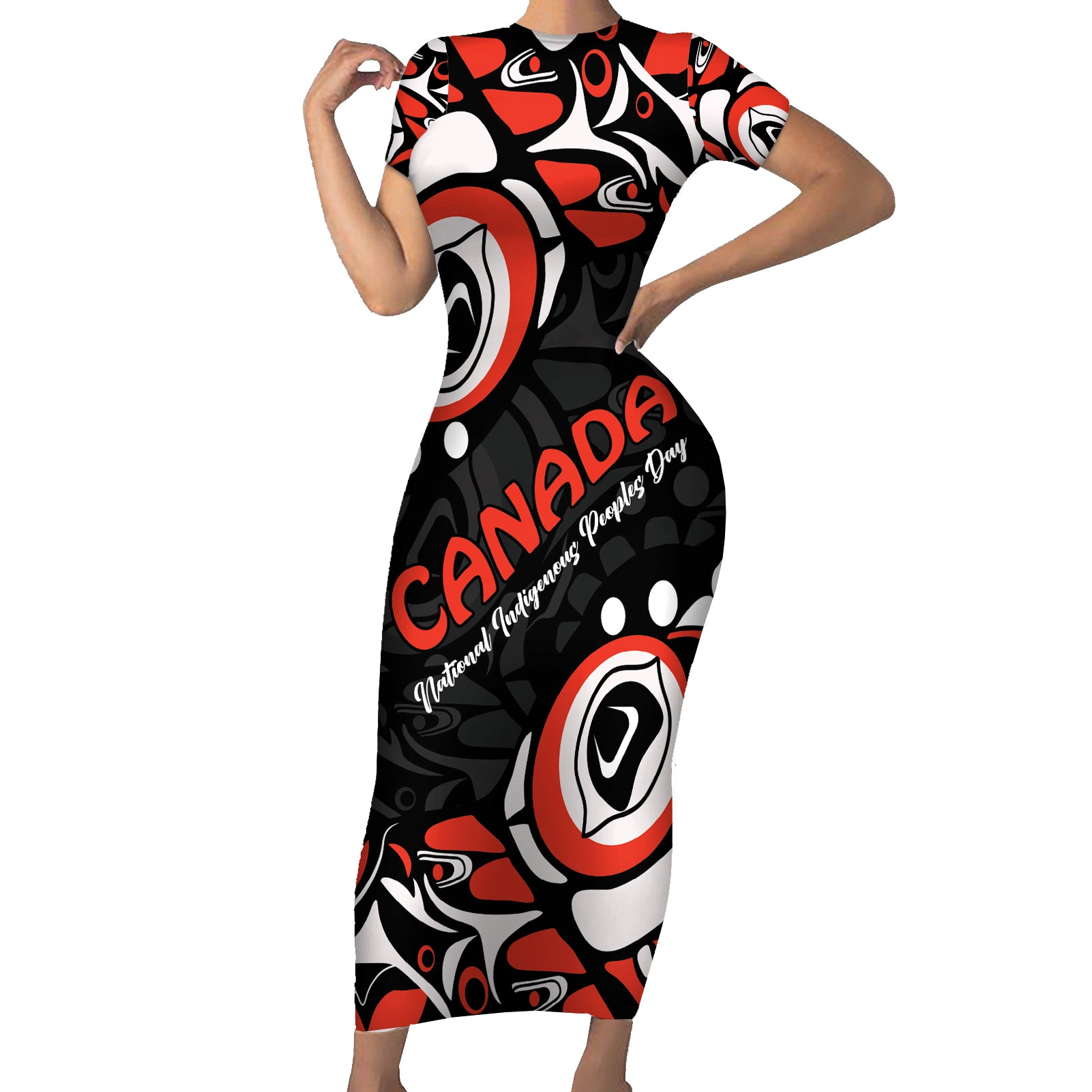 Canada National Indigenous Peoples Day 2024 Short Sleeve Bodycon Dress Haida Pattern