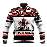 Canada Hockey 2024 baseball jacket, white with red/black graphic front and Canada logo