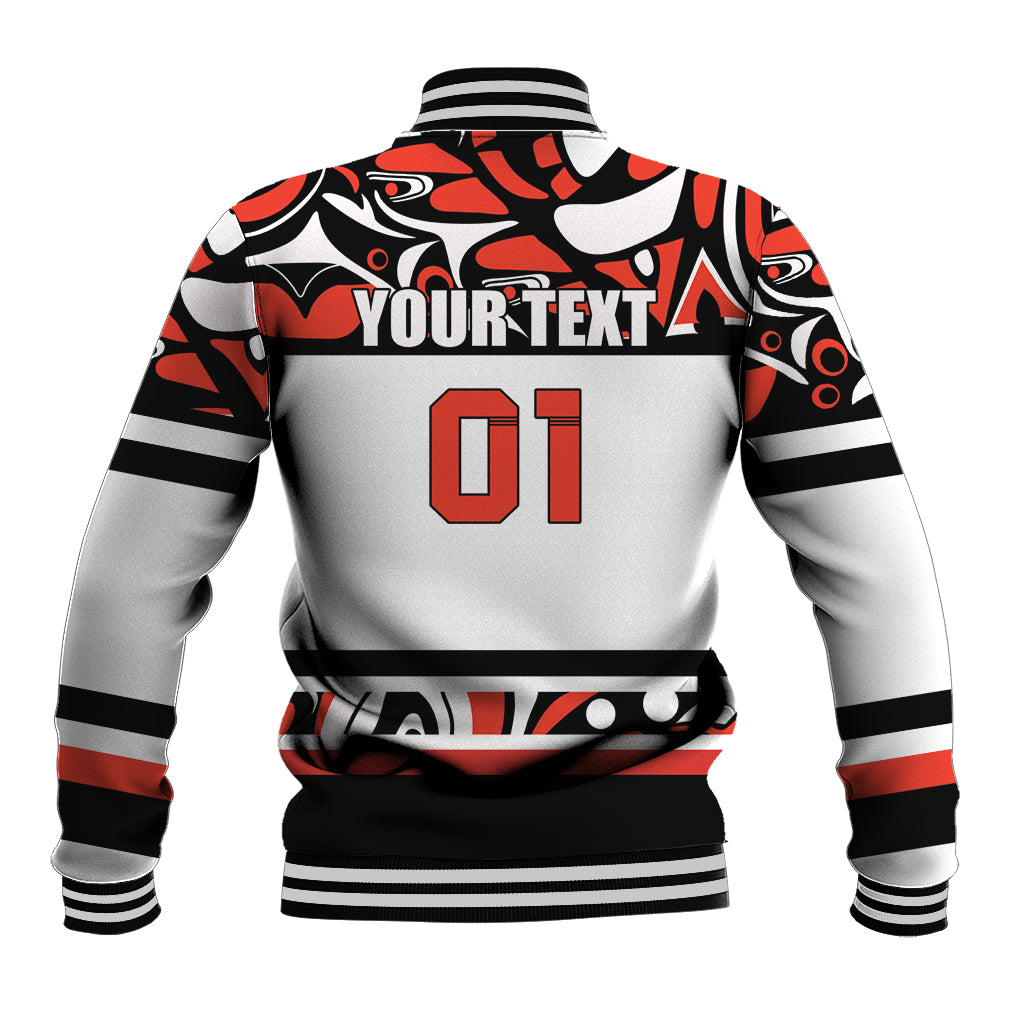 Canada Hockey 2024 baseball jacket, white with black/red back graphic, 'YOURTEXT' and 01