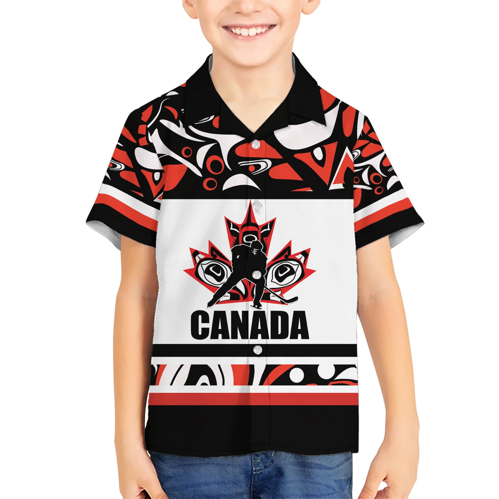 Canada Hockey 2024 Kid Hawaiian Shirt Haida Maple Leaf - Wonder Print Shop