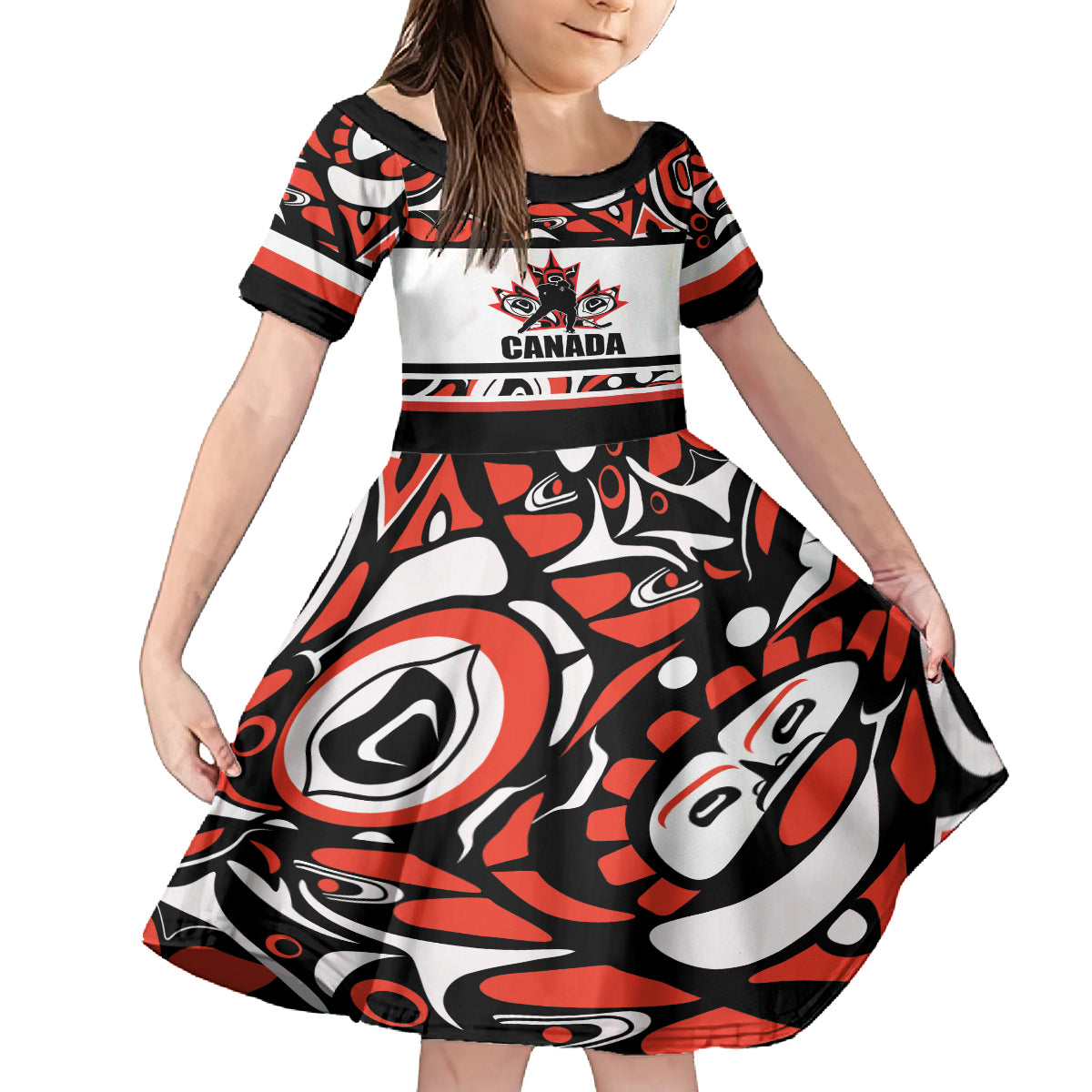 Canada Hockey 2024 Kid Short Sleeve Dress Haida Maple Leaf - Wonder Print Shop