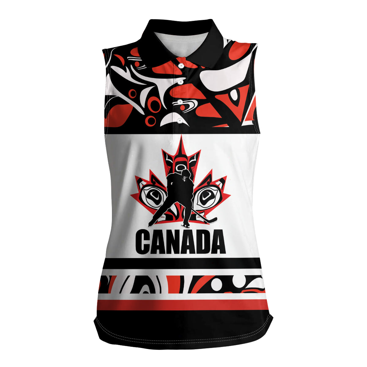 Canada Hockey 2024 Women Sleeveless Polo Shirt Haida Maple Leaf