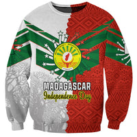 Unisex red, green, and gray sweatshirt with Madagascar Independence Day graphic and emblem
