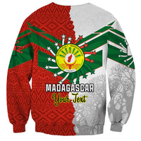Unisex sweatshirt with red, green, and gray Madagascar graphic and 'Your Text' on back