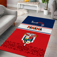 Panama red area rug featuring coat of arms crest, blue band, white stripe, and "PANAMA" text