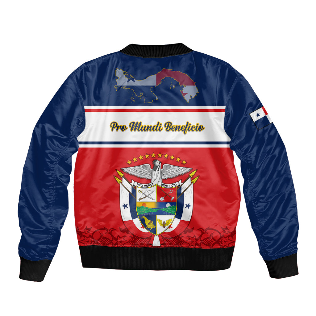 Unisex bomber jacket blue and red with coat of arms and 'Pro Mundi Beneficio' text