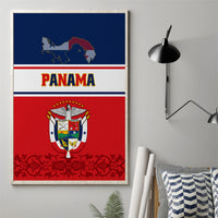 Panama canvas wall art panel with map, coat of arms crest, red patterned bottom