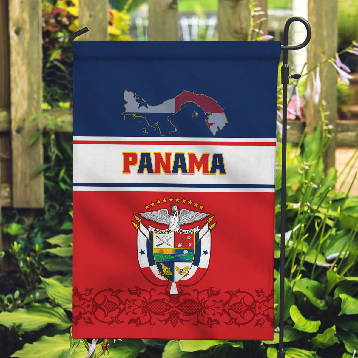 Panama Independence Day Garden Flag Coat Of Arms Pollera Pattern - Wonder Print Shop