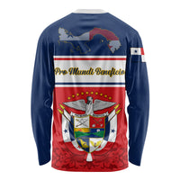 Red and navy long sleeve shirt with back Panama shield coat of arms graphic