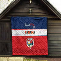 Panama Independence Day quilt coat on wall with quilted flag stripes, Panama text, and shield