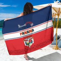 Panama-themed sarong coat in navy, red, and white with crest and striped band