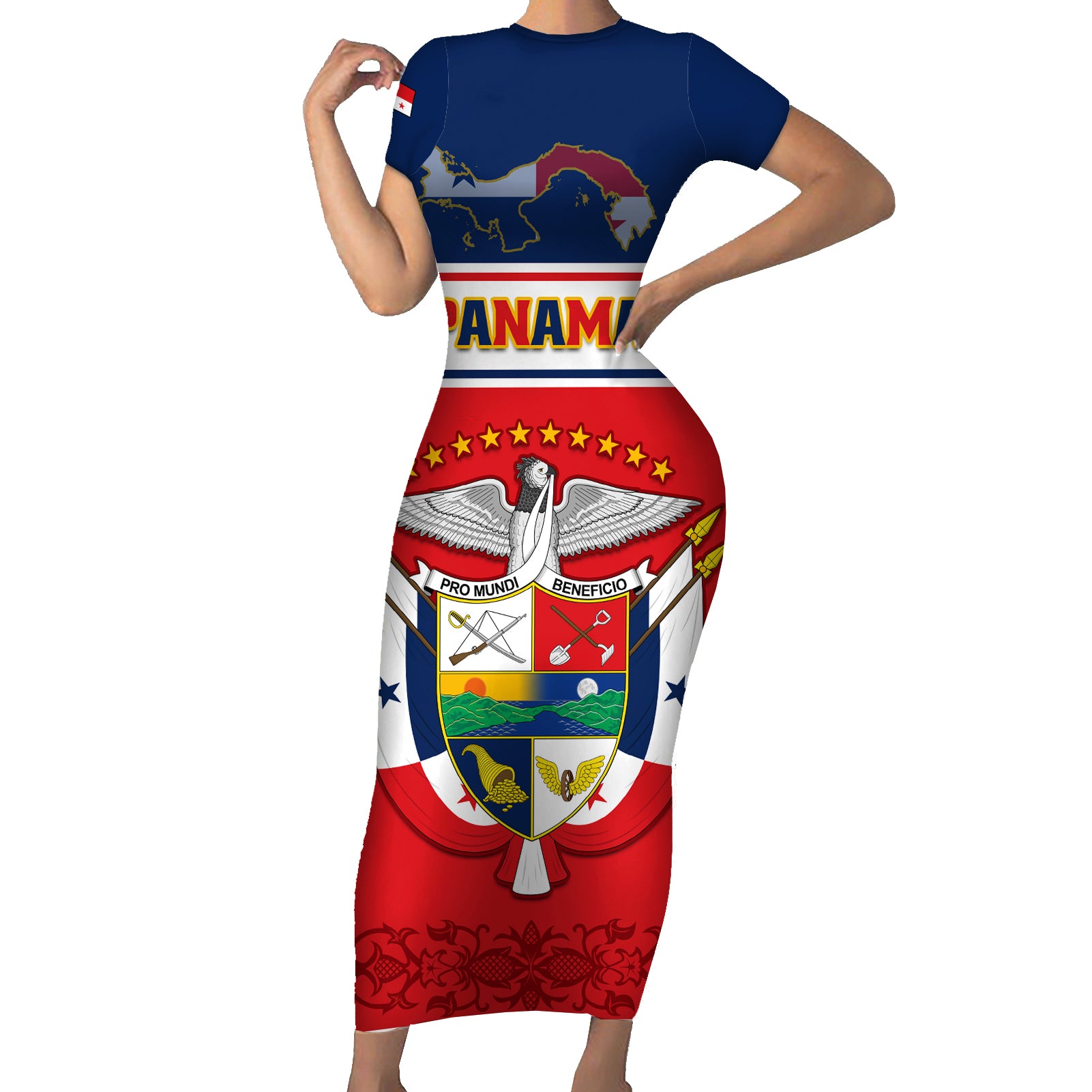 panama-independence-day-short-sleeve-bodycon-dress-coat-of-arms-pollera-pattern