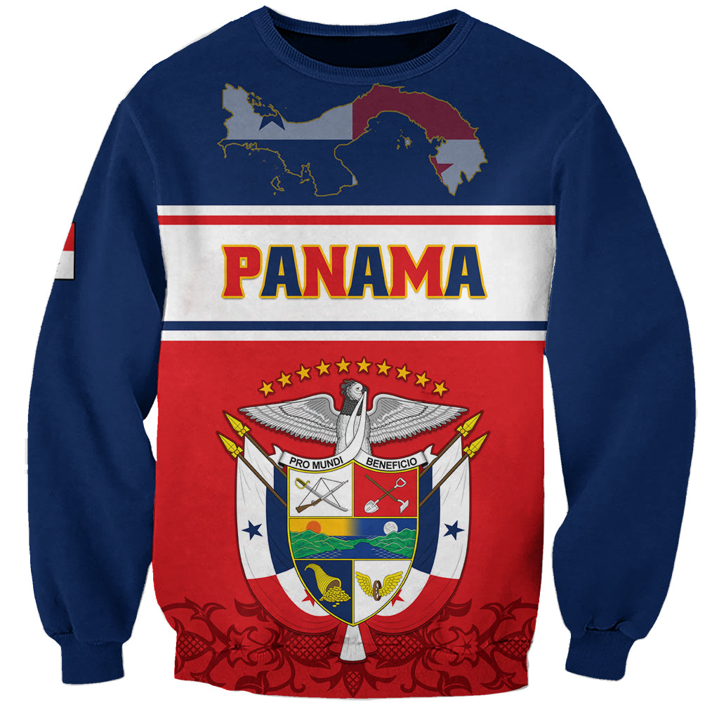 Unisex crewneck sweatshirt with Panama graphic, coat of arms crest, stars and bold text